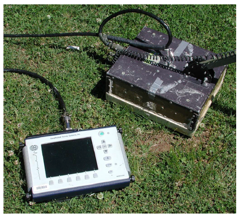Figure 2. An example of a GPR system with the antenna separate from the electronics and computer controls. The system can be towed by hand or mounted on a cart (Lucius et al., 2006).