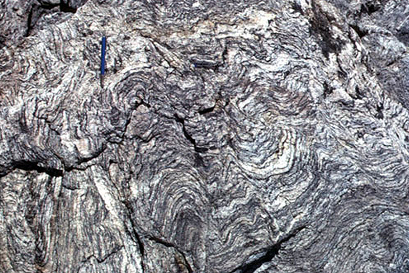 Folded Gneiss a Metamorphic Rock (Source: USGS)