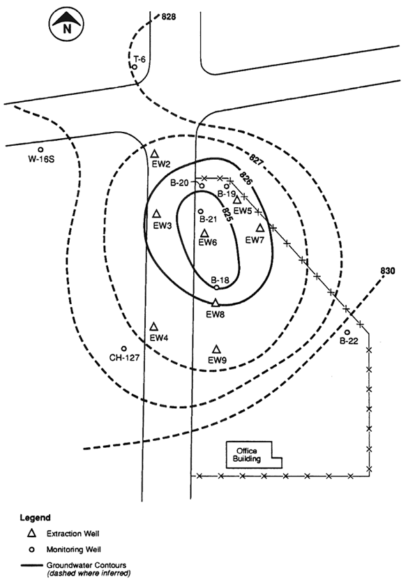 Figure 10. Approximate Groundwater Extraction Well Capture Zone in Unconsolidated Unit, April 1989