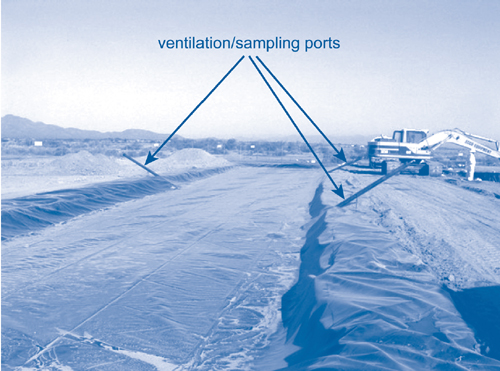 Figure 2. Each GRB treatment cell was equipped with three ventilation/sampling ports to permit sampling and off-gassing without removal of the cover.