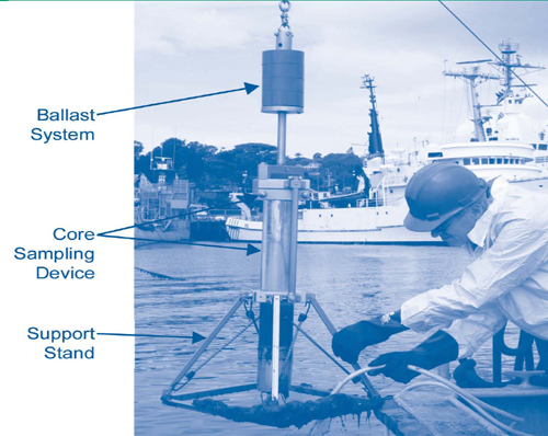 Figure 1. Clear water above the core sample held in a USS sampler illustrates that minimal sample disturbance occurs during sample collection.