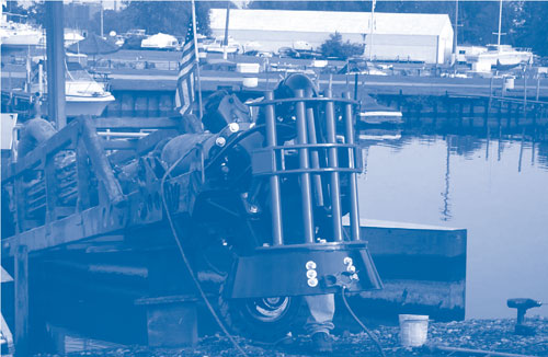 Figure 2. The 8-inch hydraulic dredge with attached Vic-Vac™ prepares to launch in target portions of the Ashtabula River AOC.