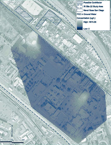 Figure 1.The updated NBSD CSM reflects ground water with PCE concentrations exceeding 1,600 µg/L, as a result of contaminant plume migration from an adjacent commercial facility.