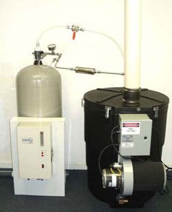Single in-line water treatment system involving both ozone/perozone injection and air stripping technologies.