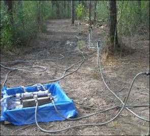 Delivery of substrate from a single 500-gallon tank into four injection points via a positive displacement pump.