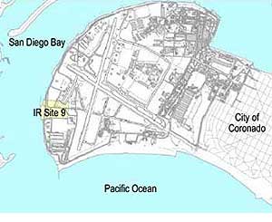 The North Island Naval Air Station ground-surface interaction site location on the shore of the San Diego Bay.