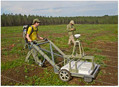 Figure 3. Deployment of TEMTADS 2x2 along closely-spaced parallel transects in the dynamic area at the former Spencer Artillery Range.