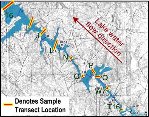 Lake Hartwell Site Map and Transect Coring Locations